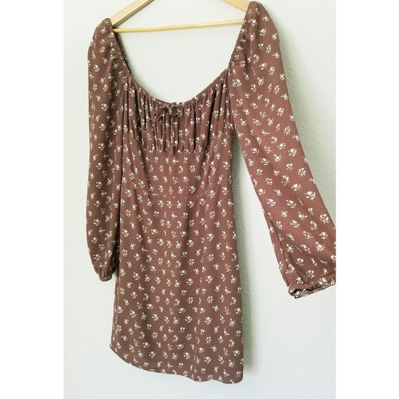 Aritzia Sunday Best Delilah Floral Long Sleeve Mini Dress M Brown Ditsy Milkmaid - Picture 16 of 16